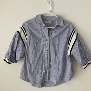 We The Free blue and white striped button up